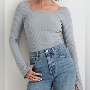 Madewell Light Gray Ribbed Long Sleeve Top
